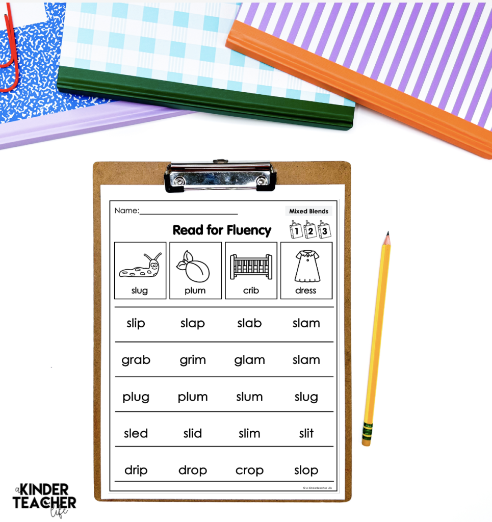 Reading Fluency Grids for kindergarten and first graders 